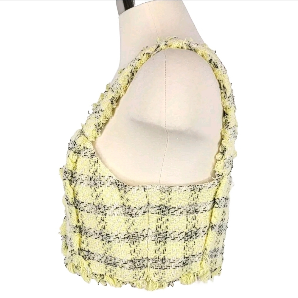 Y2K Zara Womens Crop Top Size L Yellow Black Plaid Frayed Preppy Popstar Bratz - Picture 10 of 14